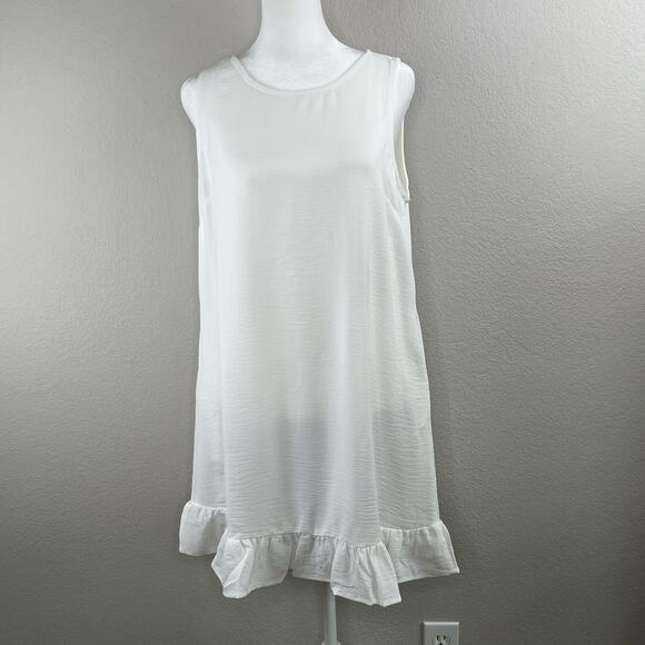 White Semi Sheer Casual Sleeveless Knee-Length Ruffle Mini Shift Dress Med NWT - Picture 11 of 13